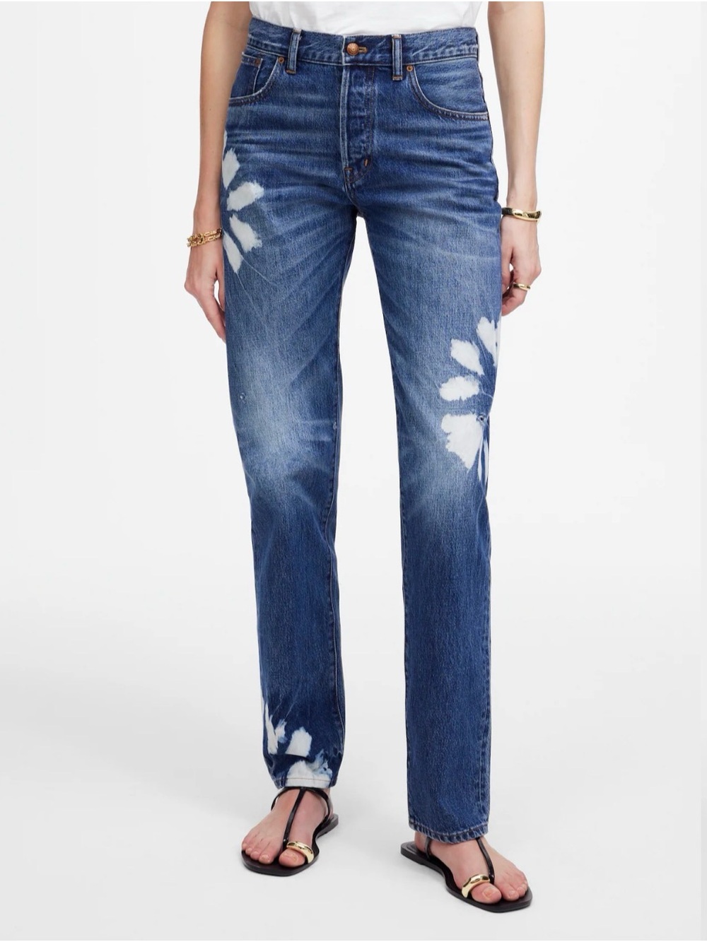 Madewell The Dean Easy Straight Jean with White Bleached Floral Accents